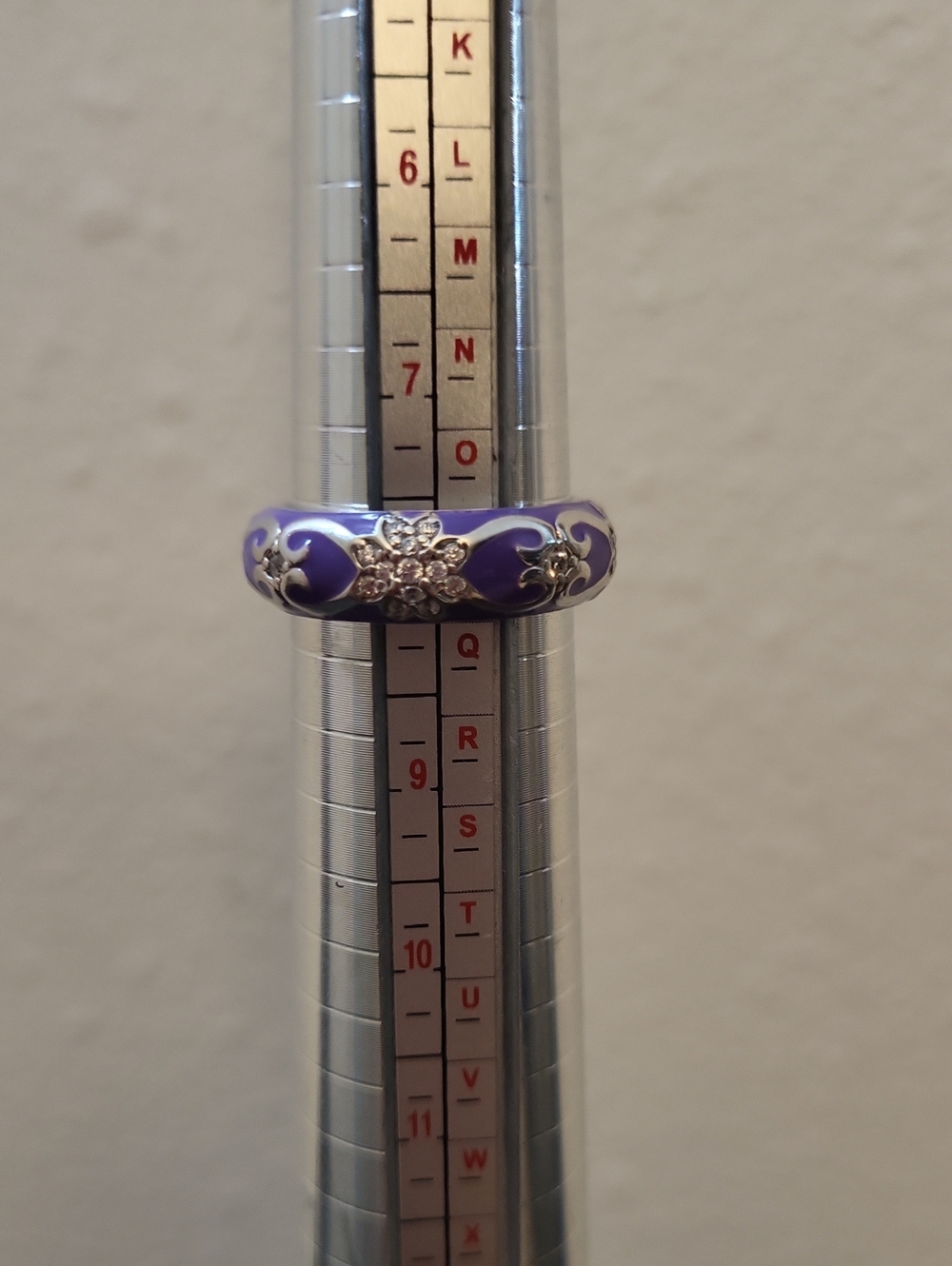 Sterling Silver 925 Purple Enamel CZ Floral wide band ring - Picture 9 of 12